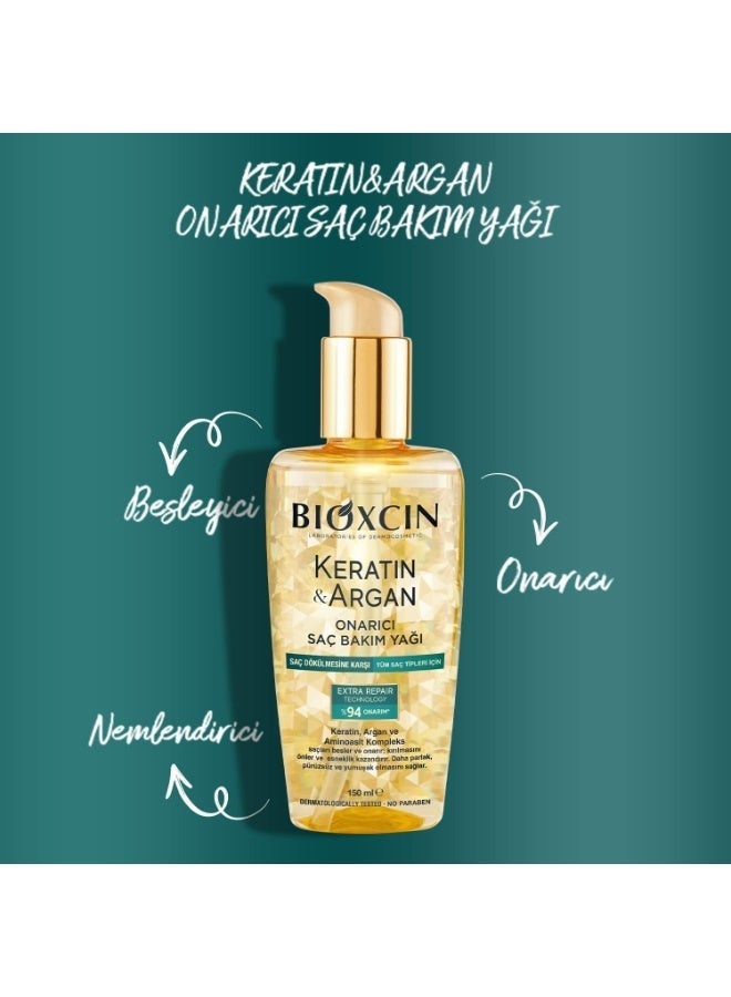 Bioxcin Keratin Argan Repair Hair Oil 150ml for Damaged, Dull Hair - Image 1